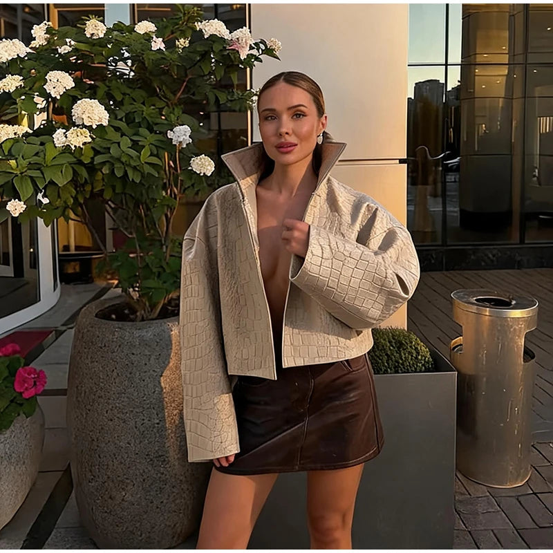 Slim Fit Single Breasted Faux Leather Jacket for Women