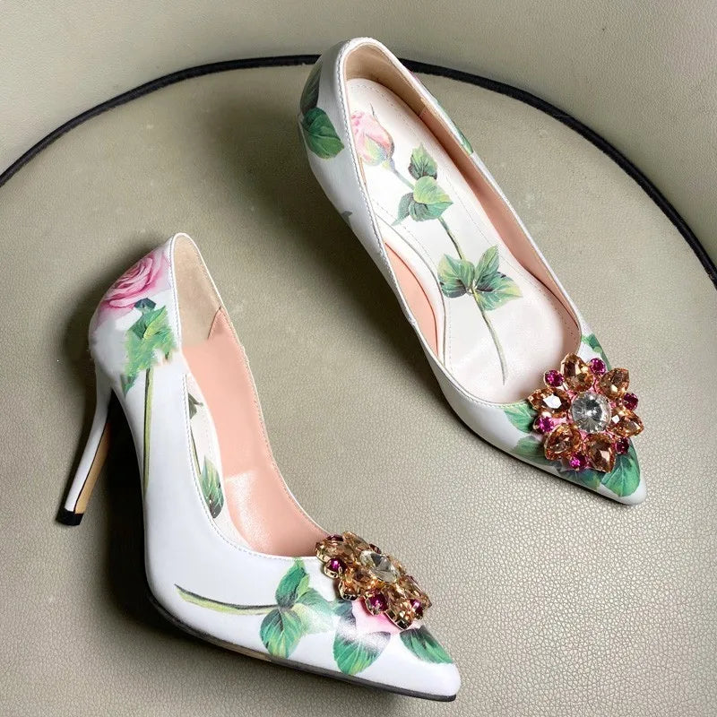 Crystal Rhinestone Leather Pumps