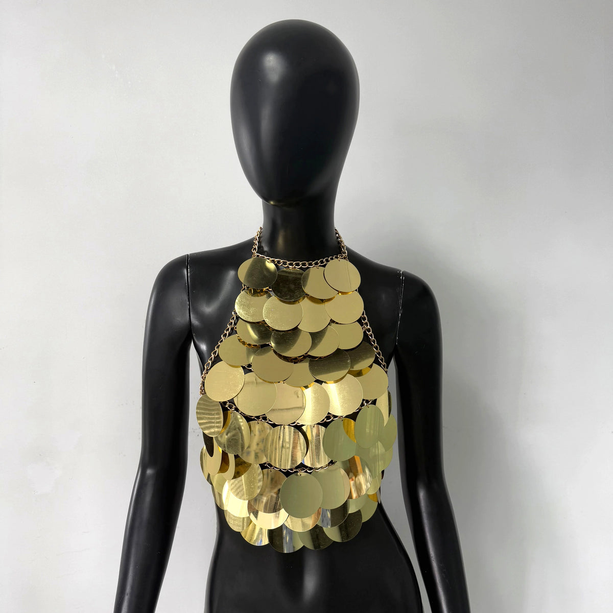 Shimmering Sequin Halter Tassel Crop Top for Women