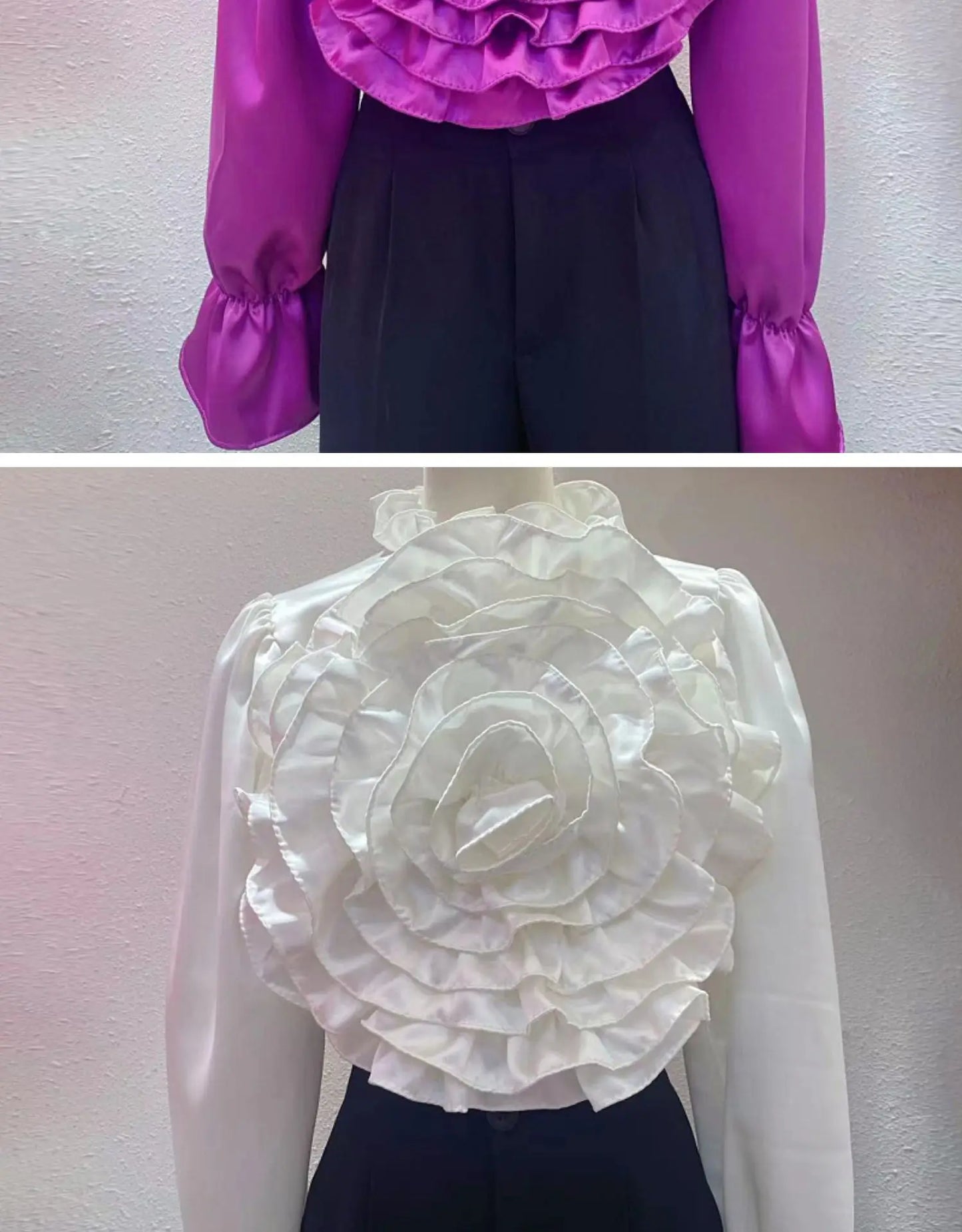 Light Luxury Socialite Style High-Grade Three-Dimensional Flower Solid Color Shirt 2024 Spring New Fashion All-Match Silk Blouse