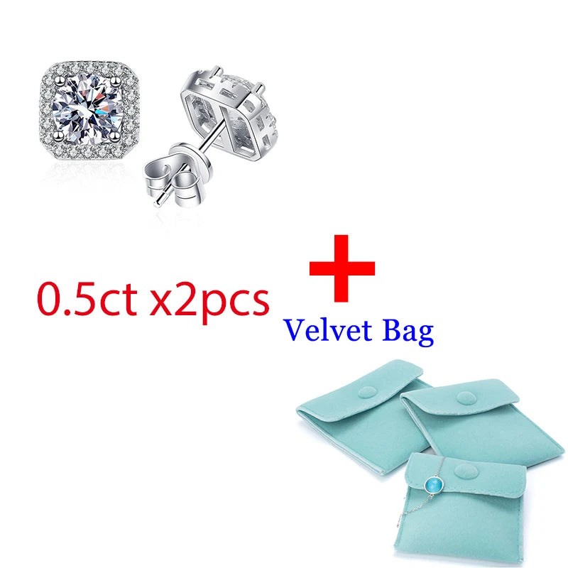 Moissanite Stud Earrings in Sterling Silver for Women