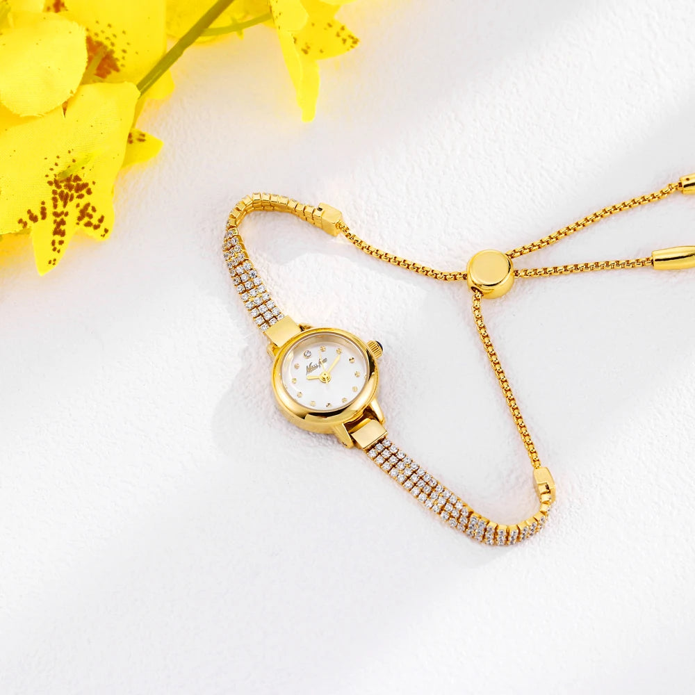 Small Watch For Women Adjustable Diamond Bracelet Simple Stylish Ladies Quartz Watches Gold Mini Dial Party Dress Wristwatch New