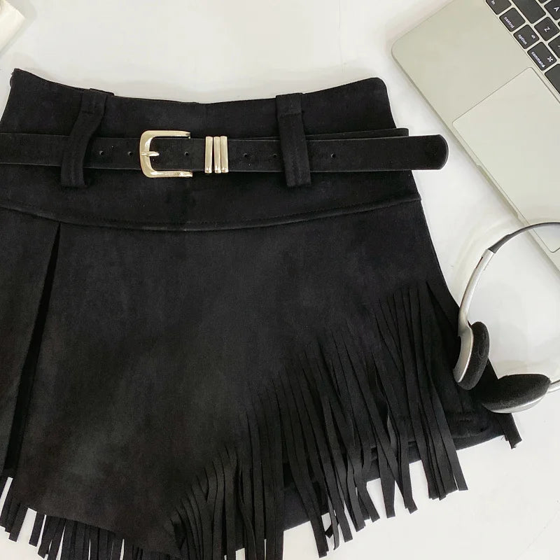 Tassel Detail Faux Suede Shorts