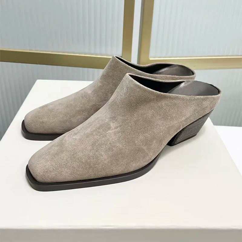 Square Heel Suede Mules With Bead Accents For Women