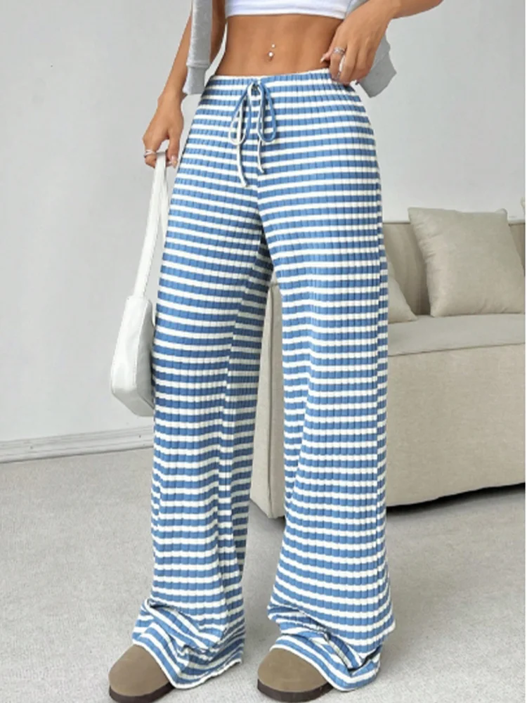 Lace Up Striped Knit Pants