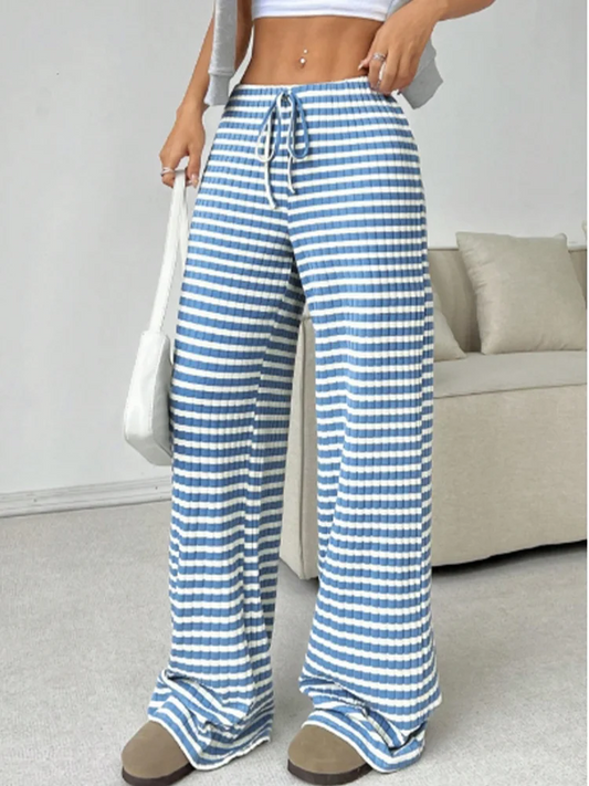 Y2K Striped Printed Long Pants Women's Casual Lace Up Pants High Street Fashion Elegant Autumn Straight Leg Pants