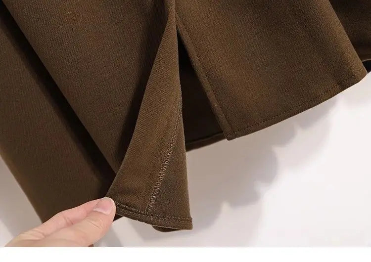 High Waisted Black Wool Midi Skirt With Pockets for Women
