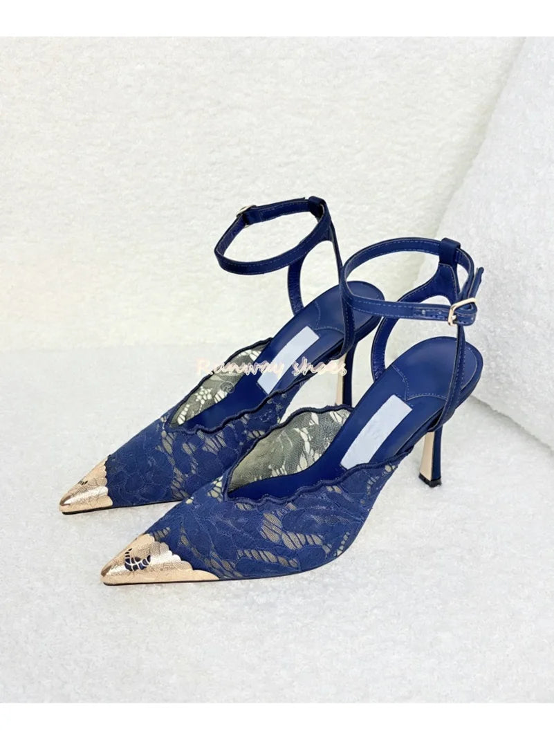 Pointed Color Blocking Lace Breathable Stilettos for Women