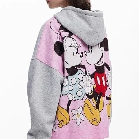 Hooded Cardigan With Zipper Front Cartoon Print On Soft Cotton Blend For Casual Everyday Style
