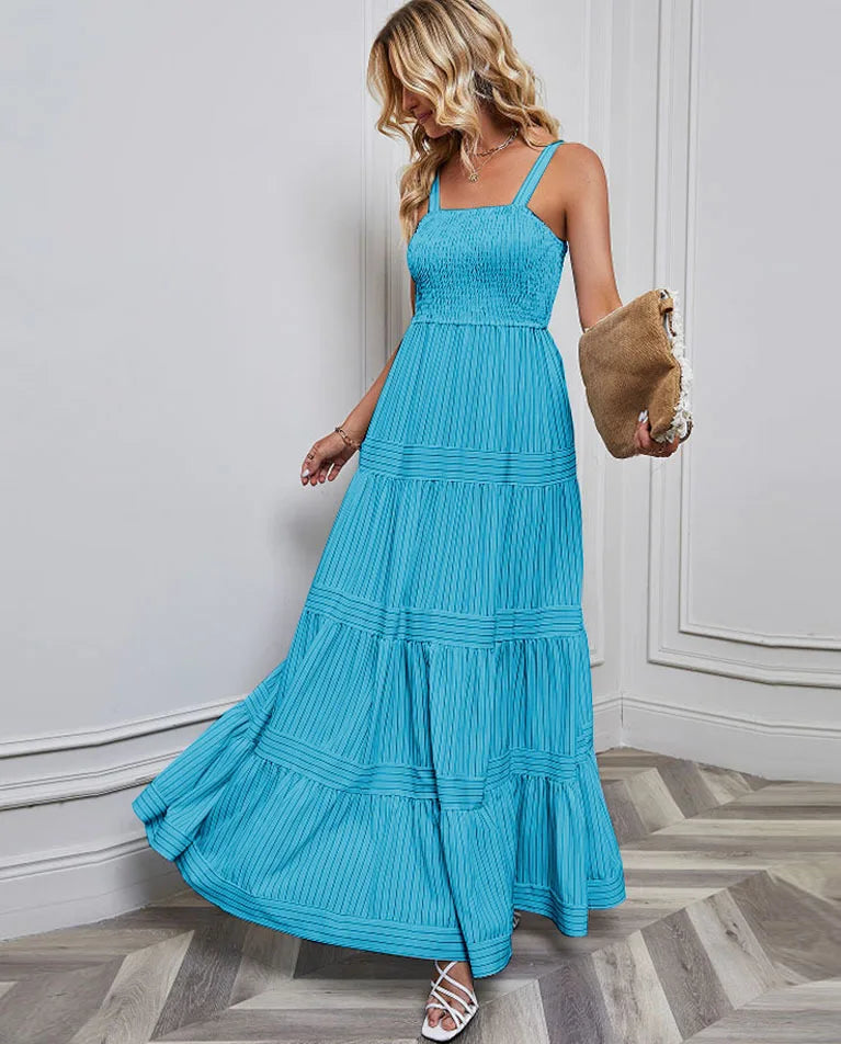 Elegant Striped Spaghetti Strap Maxi Dress for Women