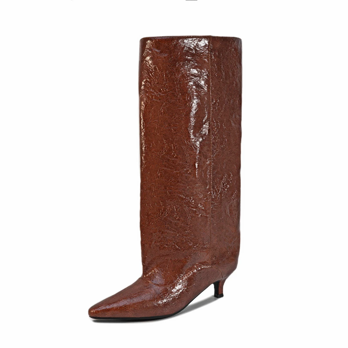 Crocodile Print Wide Shaft Kitten Heel Knee High Boots for Women