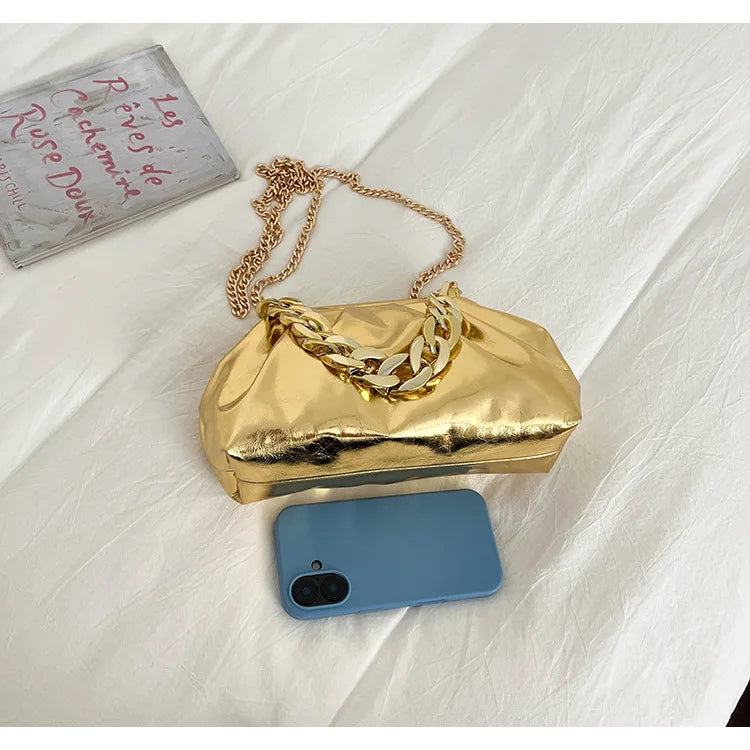 Elegant Pleated Chain Cloud Crossbody Shoulder Bag for Women