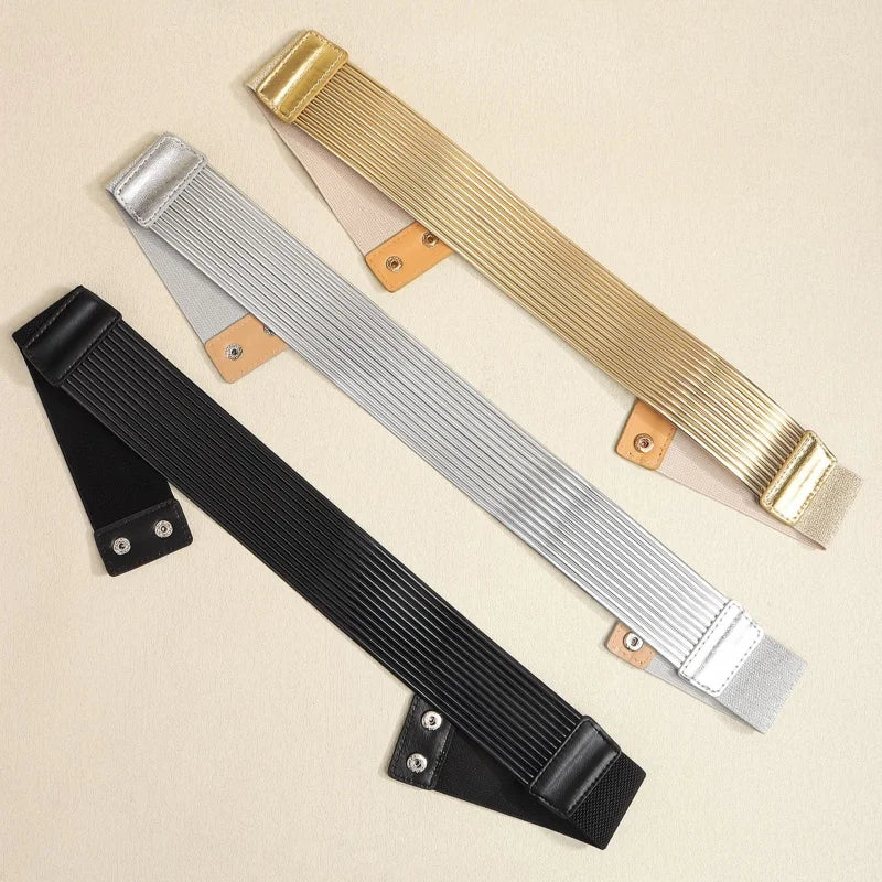 Pearl Embellished Wide Elastic Waist Belt for Women