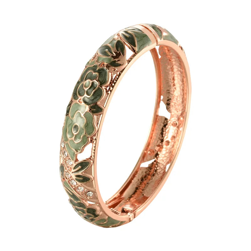 Floral Enamel Double Bangle Bracelet Set