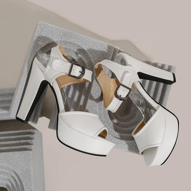 High Heel Peep Toe Square Platform Sandals for Women