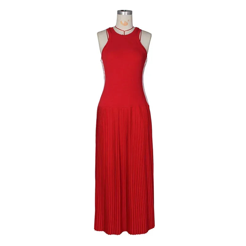 Side Striped Sleeveless A Line Knit Maxi Dress for Women