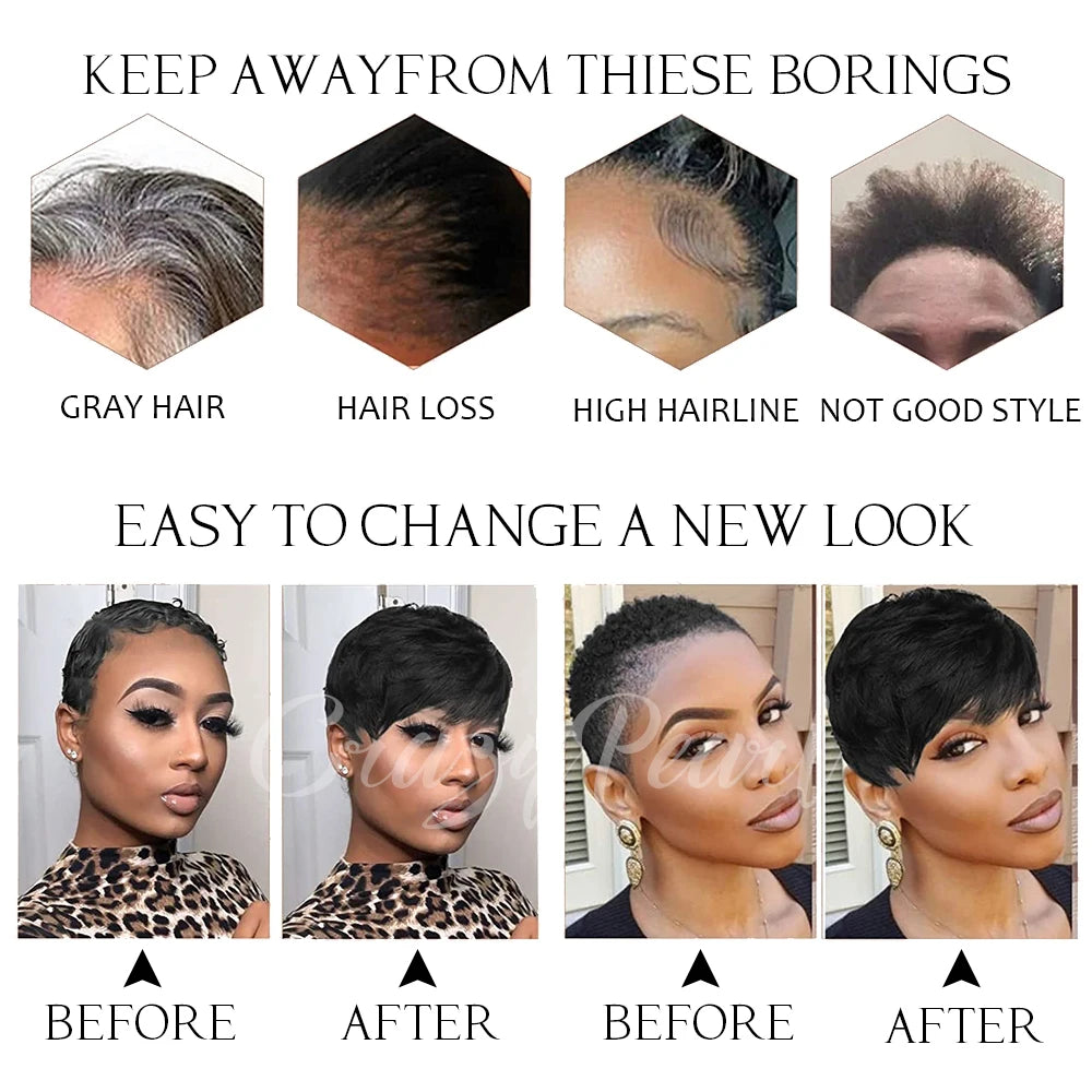 Layered Pixie Cut Human Hair Wig With Bangs for Women