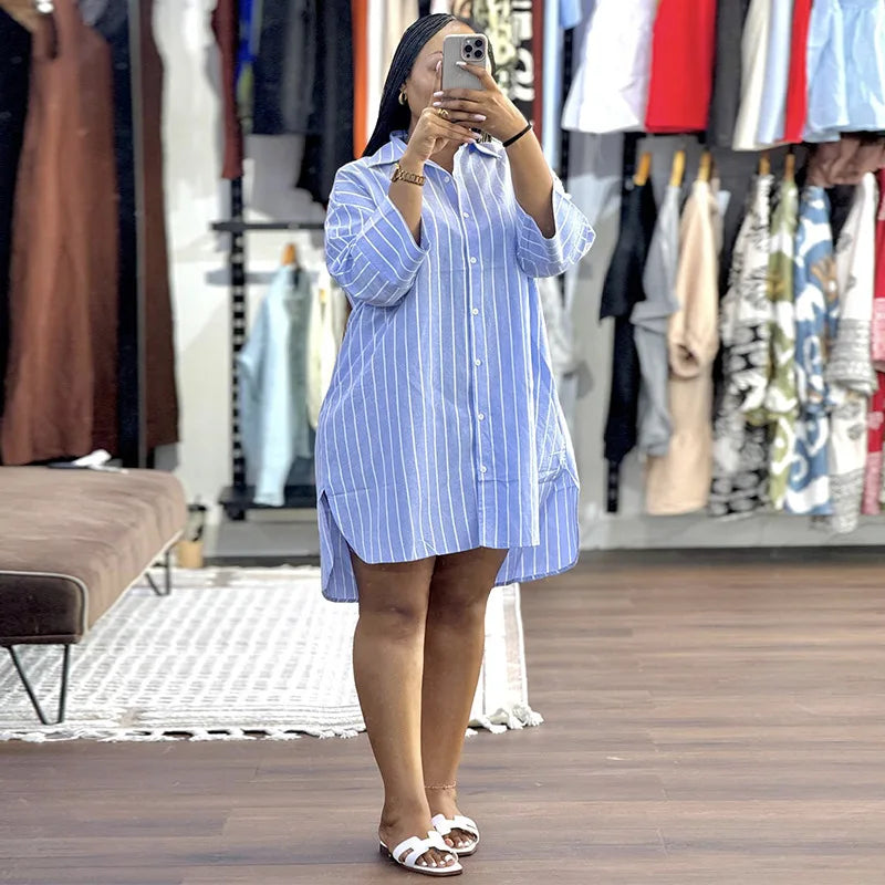 Striped Long Sleeve Collared Blouse