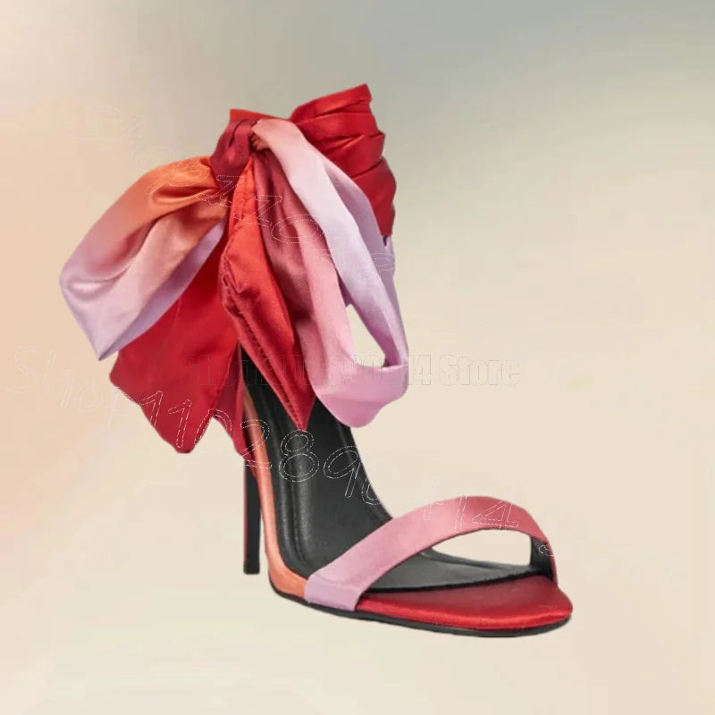 Gradient Silk Open Toe Twine Lace-Up Sandals for Women