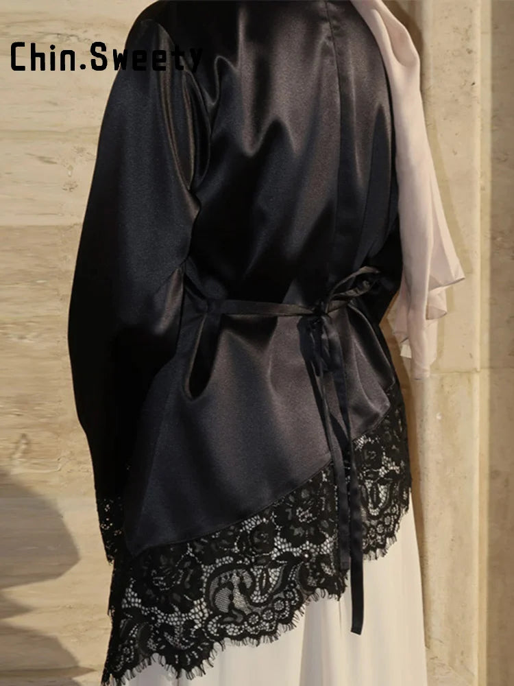 Asymmetric Lace Patchwork Loose Long Sleeve Shirt for Women