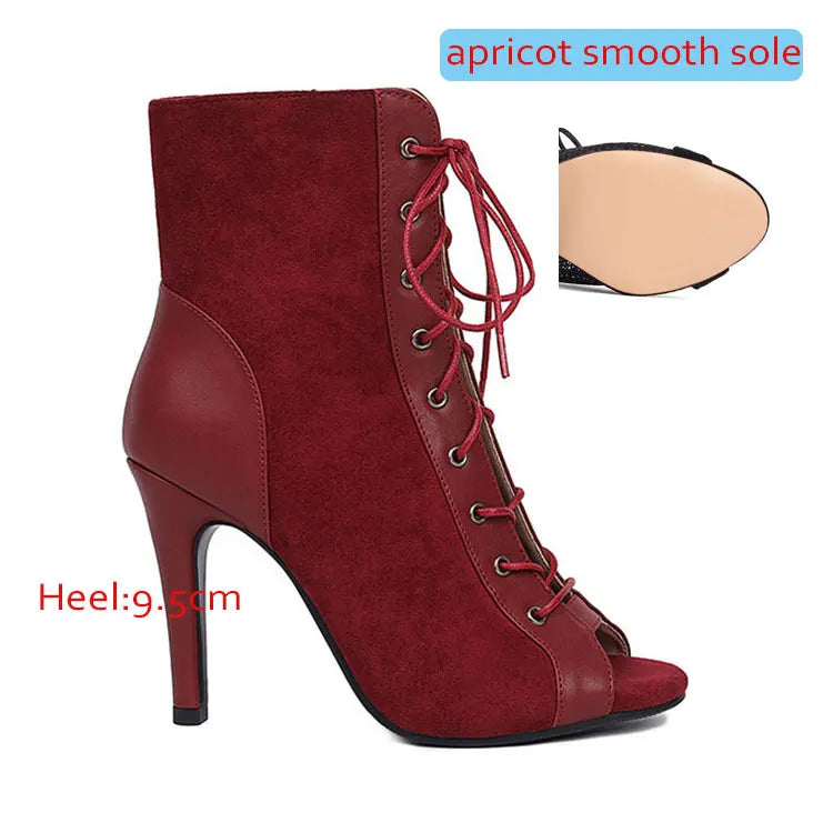 Thin Heel Latin Dance Ankle Boots With Zip for Women