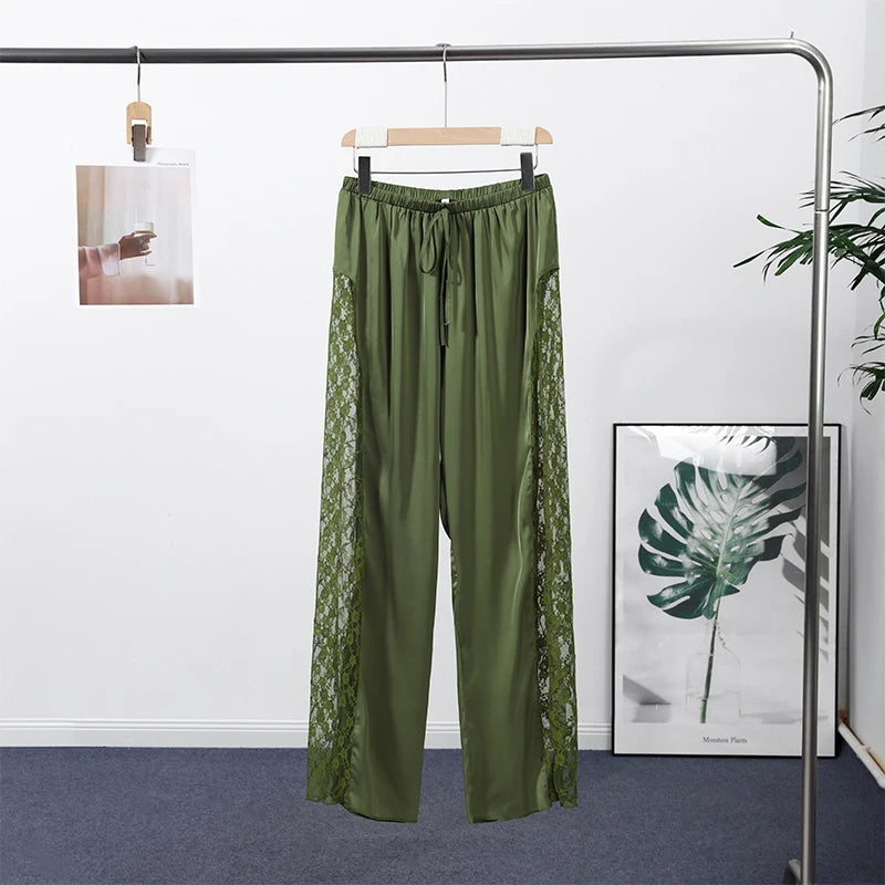 Bohemian Lace Trim Elastic Waist Lounge Pants for Women
