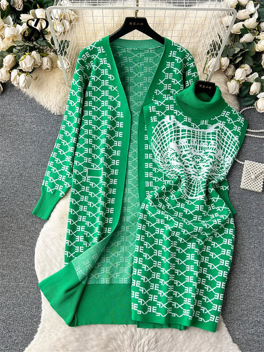 Cozy Winter Knit Dress And Cardigan