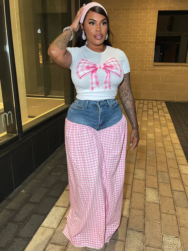 Streetwear Casual 2 Pieces Set for Woman Clothing Summer Short Sleeve T-shirt Top and Oversized Wide Leg Pants Matching Sets