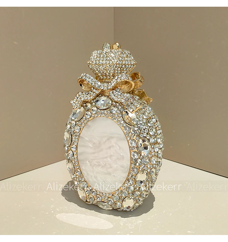 Alizekerr Perfume Bottle Crystal Evening Bags Women Gorgeous Boutique Bow Diamond Metal Clutch Purses And Handbags Wedding Party