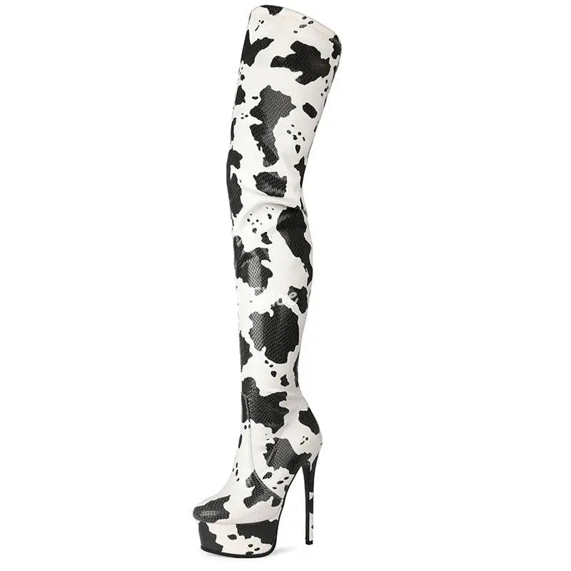 Colorful Graffiti Print Thigh High Platform Boots for Women