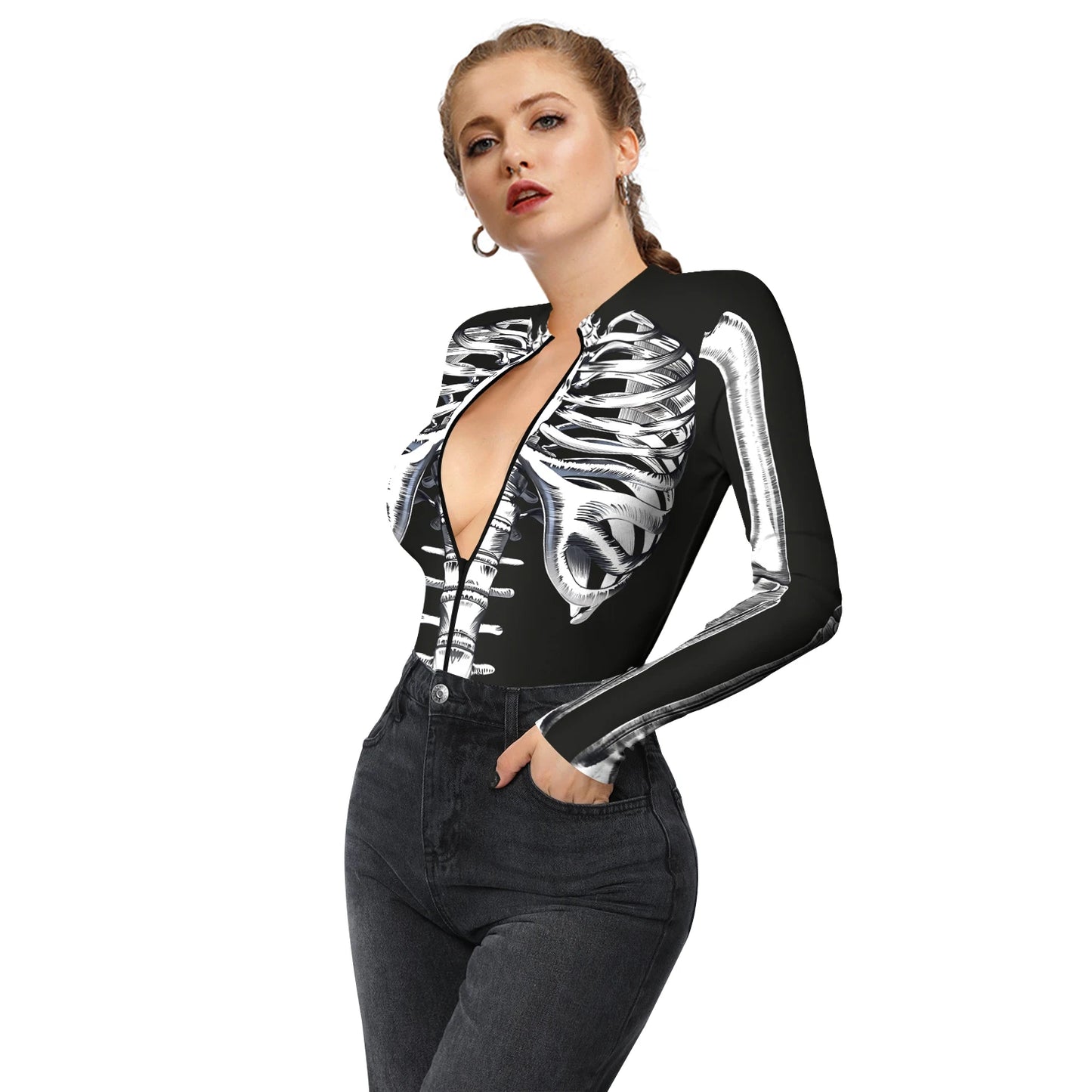 Halloween Skeleton Print Zentai Jumpsuit for Women