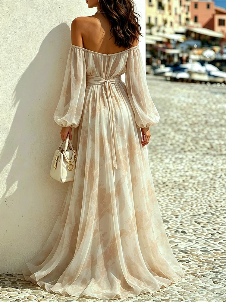 Floral Off Shoulder Hollow Out Maxi Dress for Women