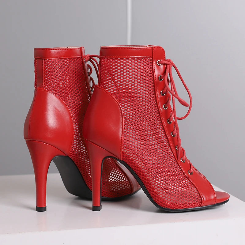High Heel Mesh Peep Toe Boots