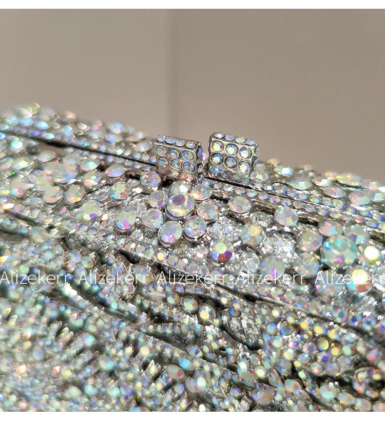 Metallic Leaf Diamond Evening Bag With Rhinestone Accents for Women