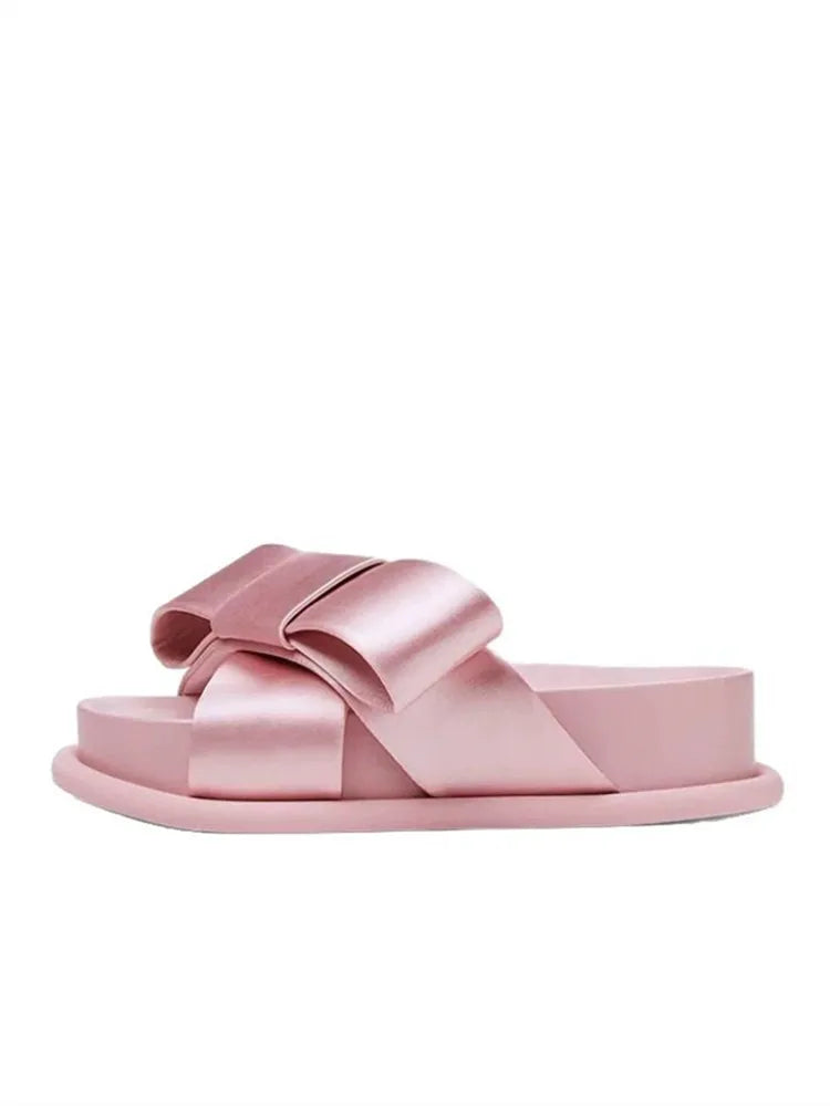 Cute Butterfly Knot Platform Slide Sandals for Women