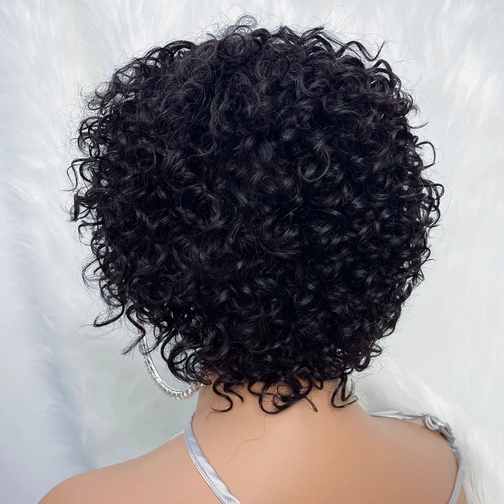 Short Curly Bob Human Hair Wig With Bangs for Women