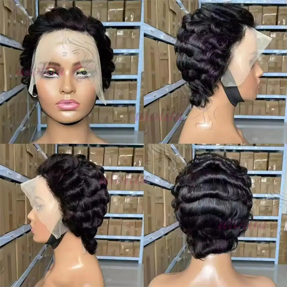 Glueless Salt And Pepper Curly Human Hair Pixie Wig for Women