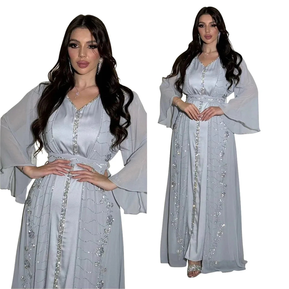 Embellished Chiffon Jalabiya Dress Set for Women