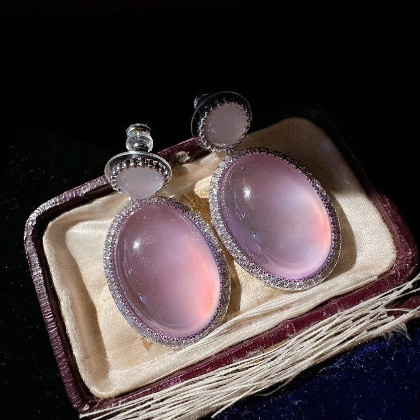 Elegant Oval Jade Zircon Gemstone Drop Earrings for Women