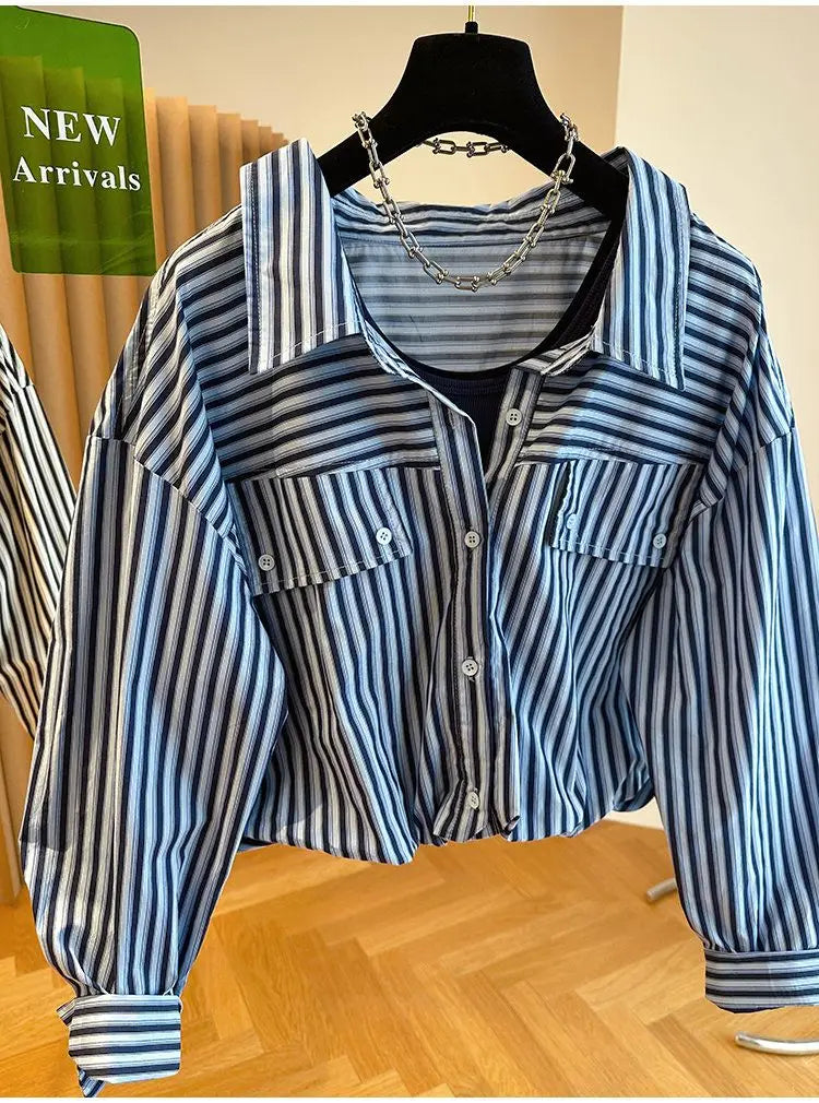 Loose Striped Spliced Lightweight Polyester Tank Top for Women