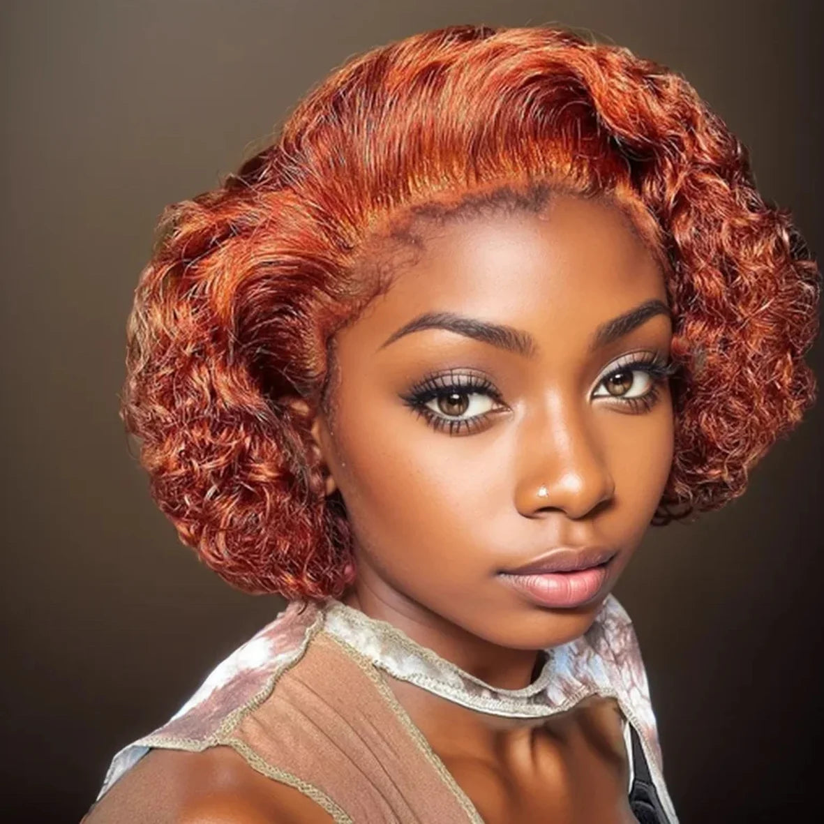 Ginger Pixie Cut Wigs Human Hair Short Curly Lace Front Human Hair Wigs Colored Water Wave Bob Wig 13x1 Transparent Lace Wigs