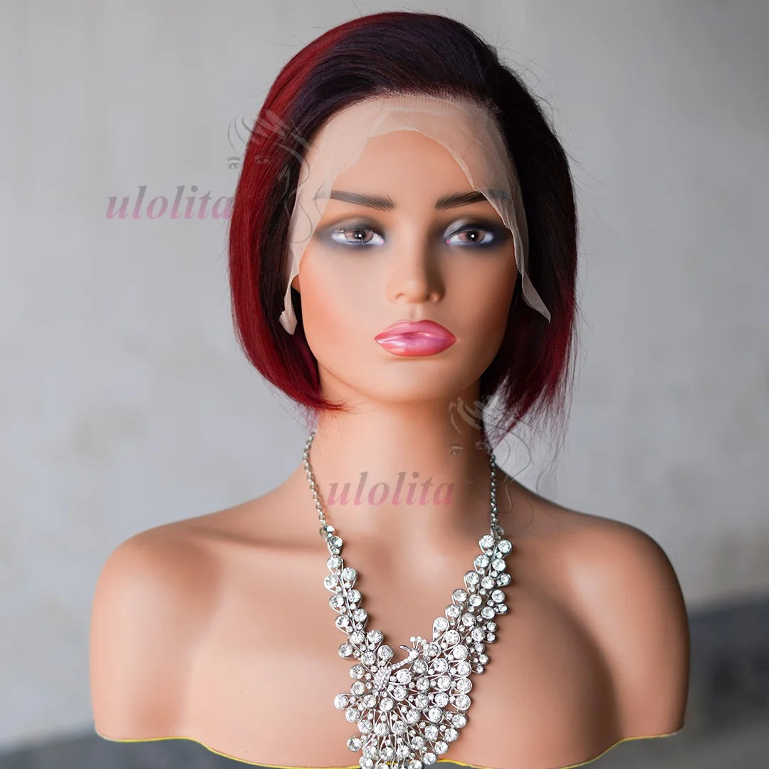 Ombre Pixie Cut Human Hair Lace Front Wig for Women