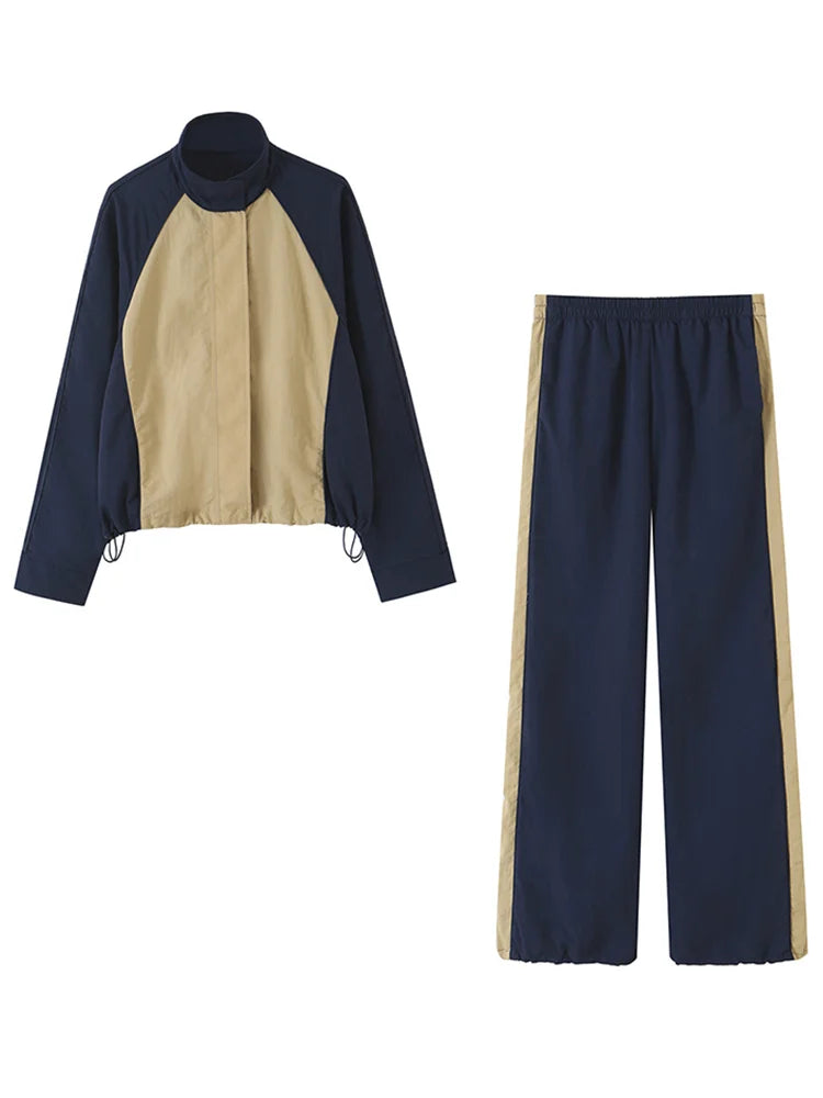 Color Block Two Piece Tracksuit With Cropped Jacket for Women