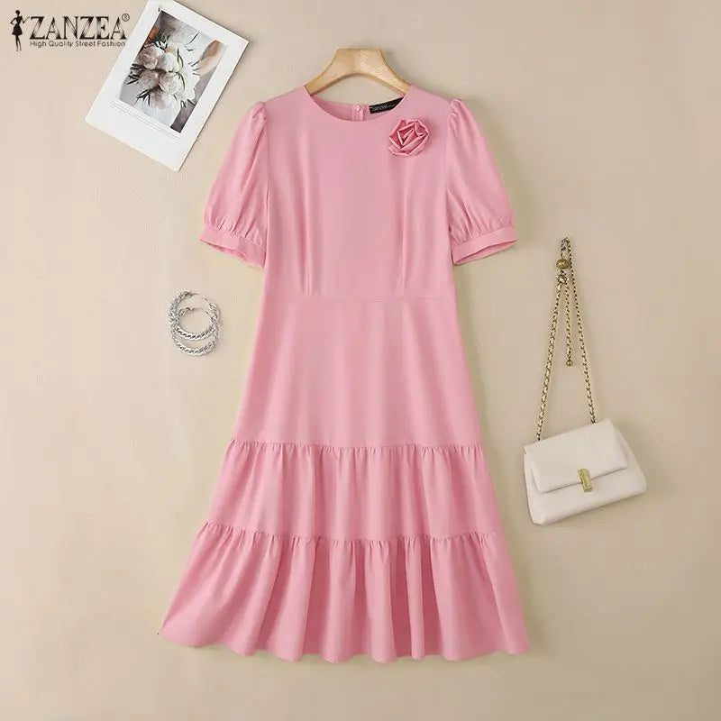 Tiered Puff Sleeve Midi Dress