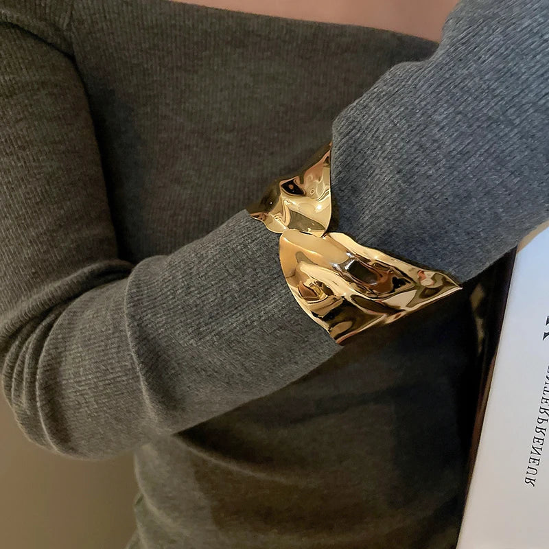 Layered Geometric Metal Cuff Bracelet