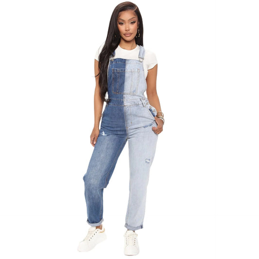 Denim Stretch Jumpsuit Sexy Women Spaghetti Strap Elegant Patchwork Jeans Holiday Overalls Rompers