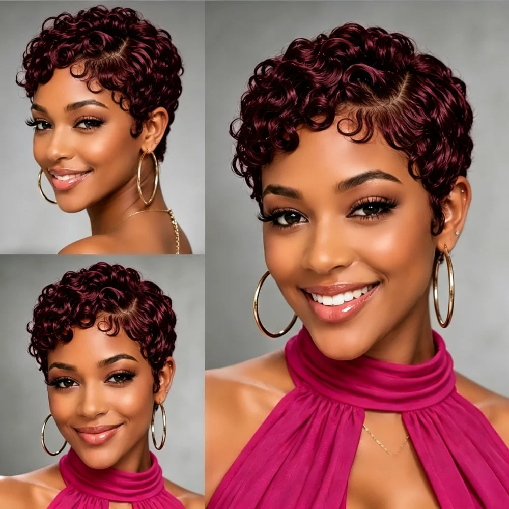 Natural Looking Short Curly Human Hair Wig for Women