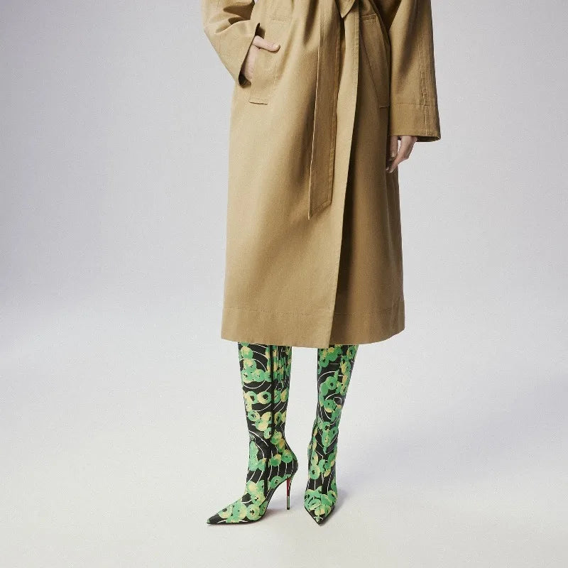 Leopard Print Knee High Boots With Zipper for Women