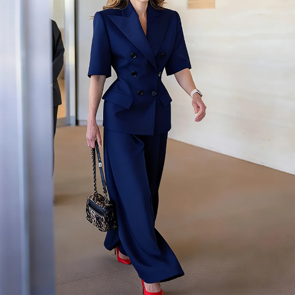 Tailored Double Breasted Notched Lapel Two Piece Suit for Women