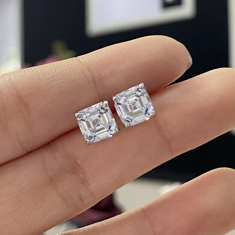 Diamond Stud Earrings Asscher Cut 7x7mm Classic Style